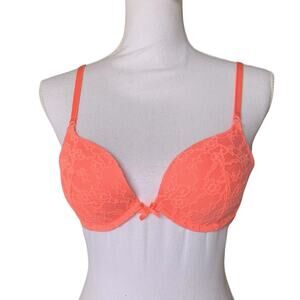 Victoria’s Secret push up underwire bra coral soft orange lace 34B 34 B